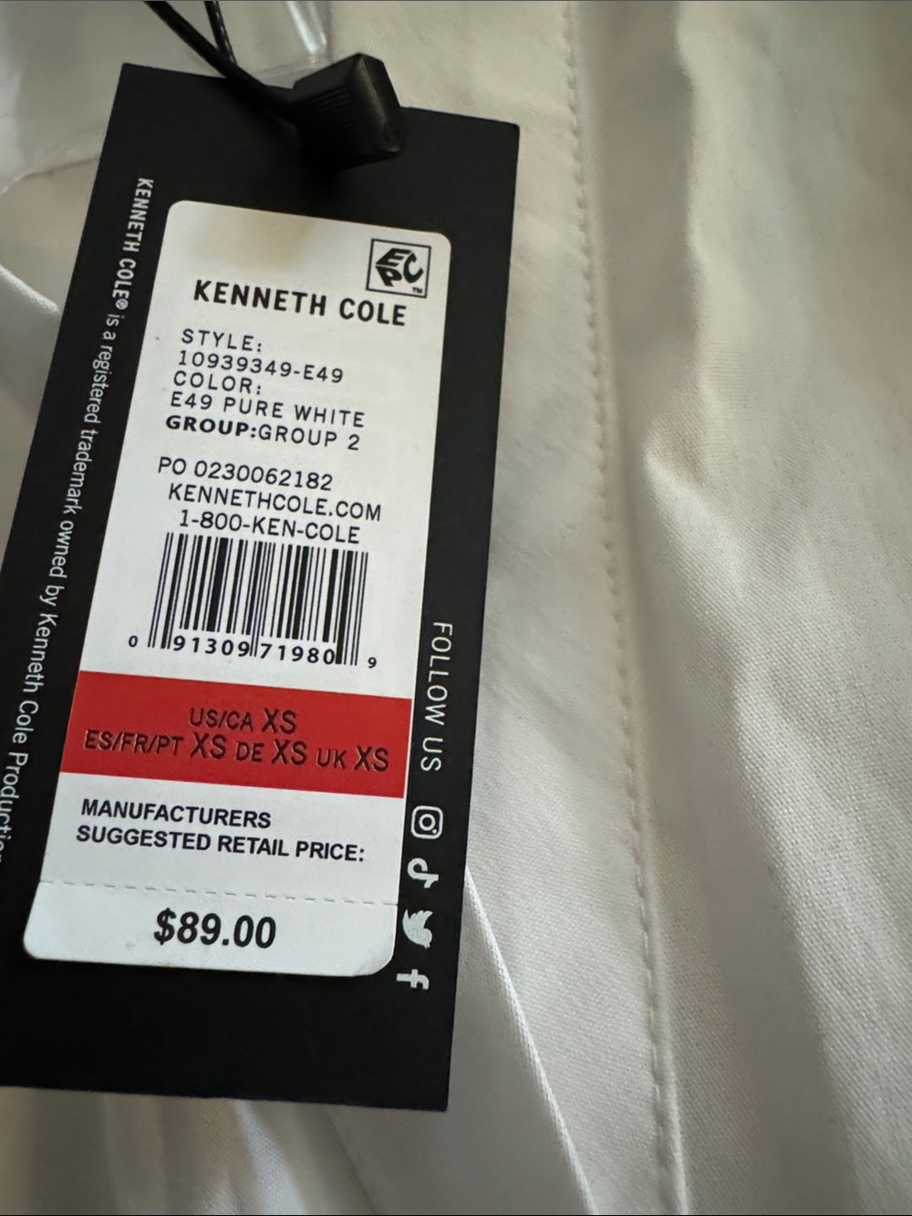Kenneth Cole women's Pure White poplin shirt -